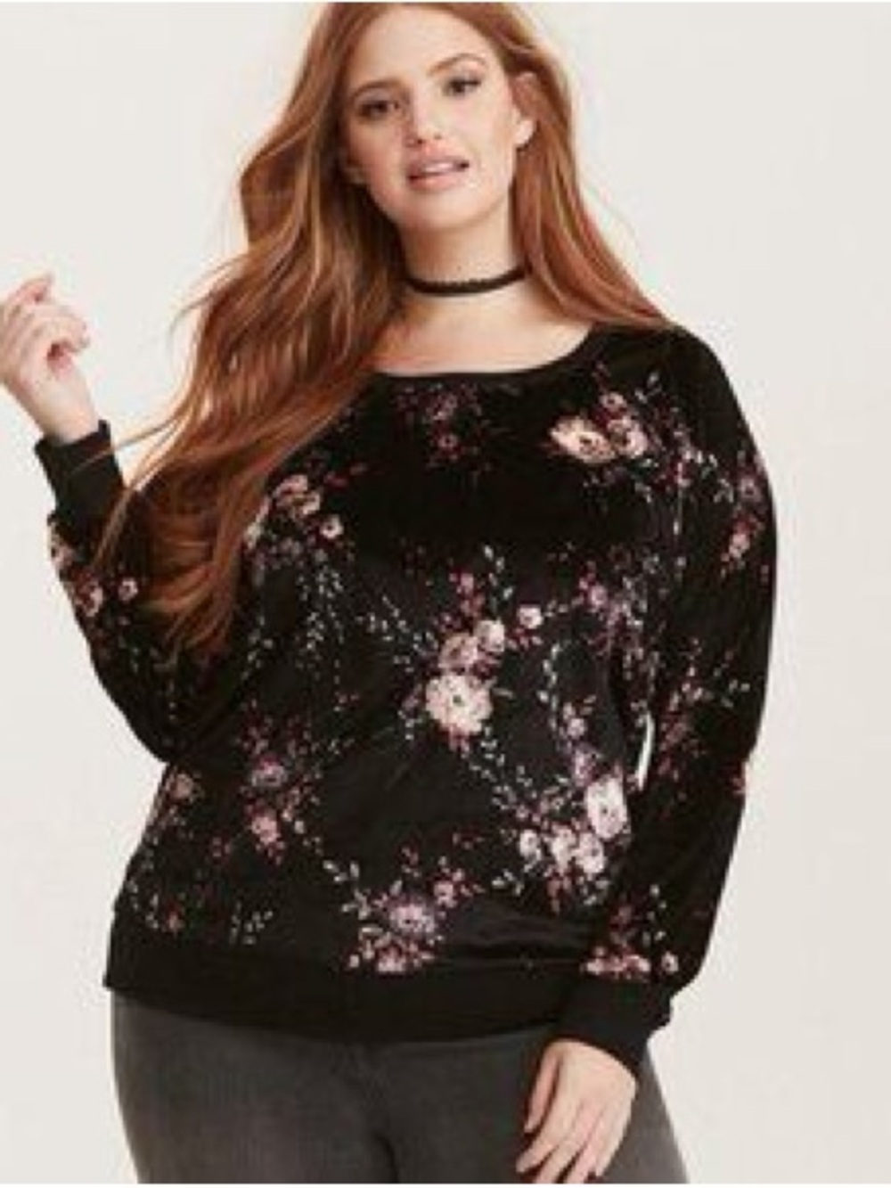 torrid Black Floral Velvet Long Sleeve Top